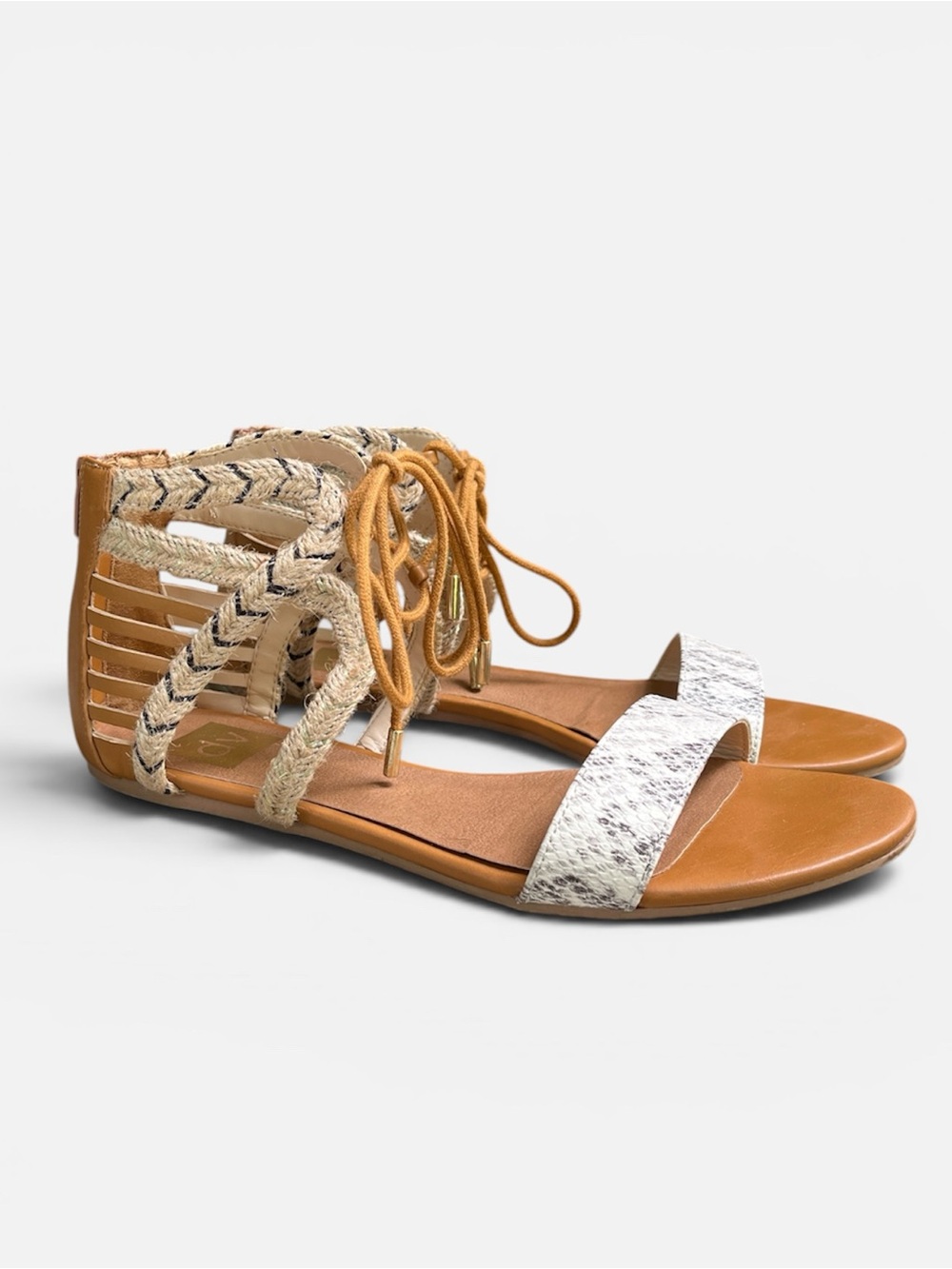 Dolce Vita Ashtyn Mixed Media Gladiator Sandals Boho Tan Snakeskin Size 10